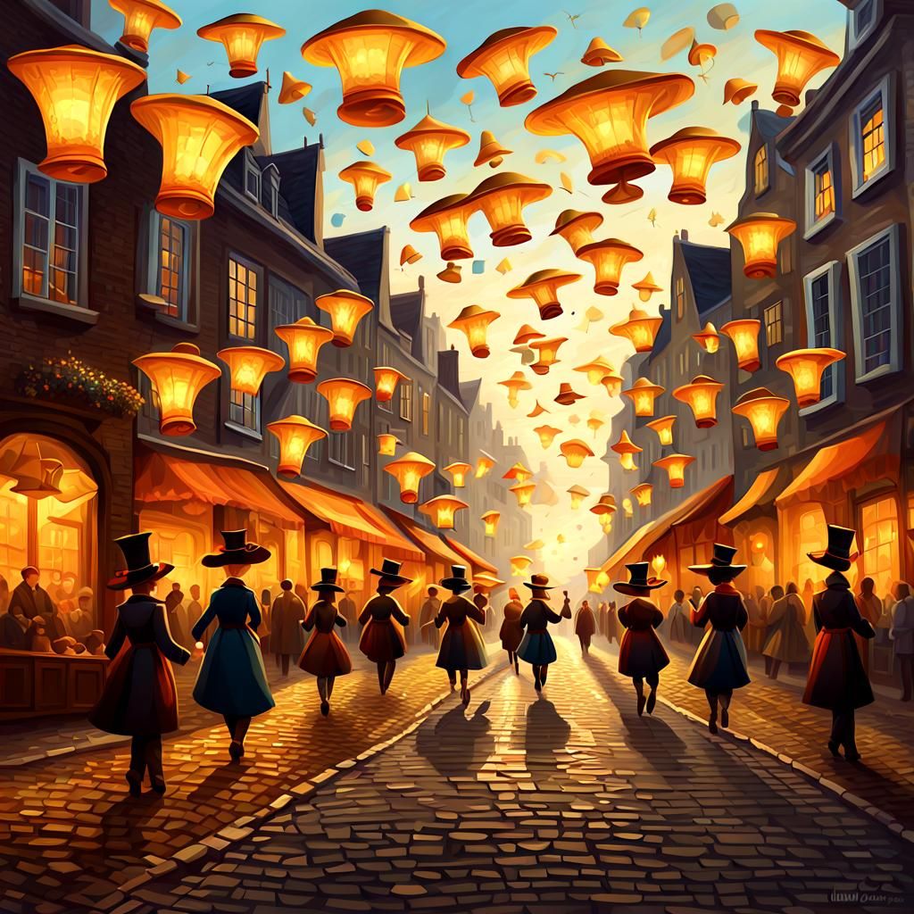 Whimsical Parade of Floating Hats in Dutch Master Style