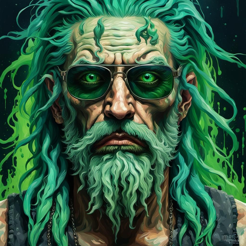 Cyberpunk Serial Killer in Vivid Green Hues