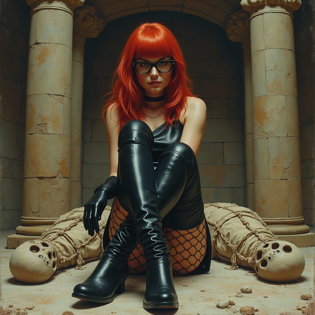 Velma Dinkley in Leather Uniform, Amidst Ancient Tomb