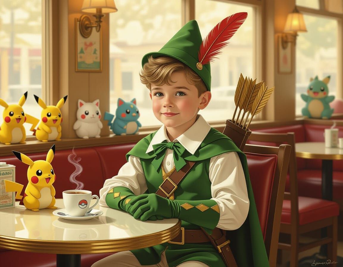 Robin Hood at a Pokémon Cafe in Vintage Style
