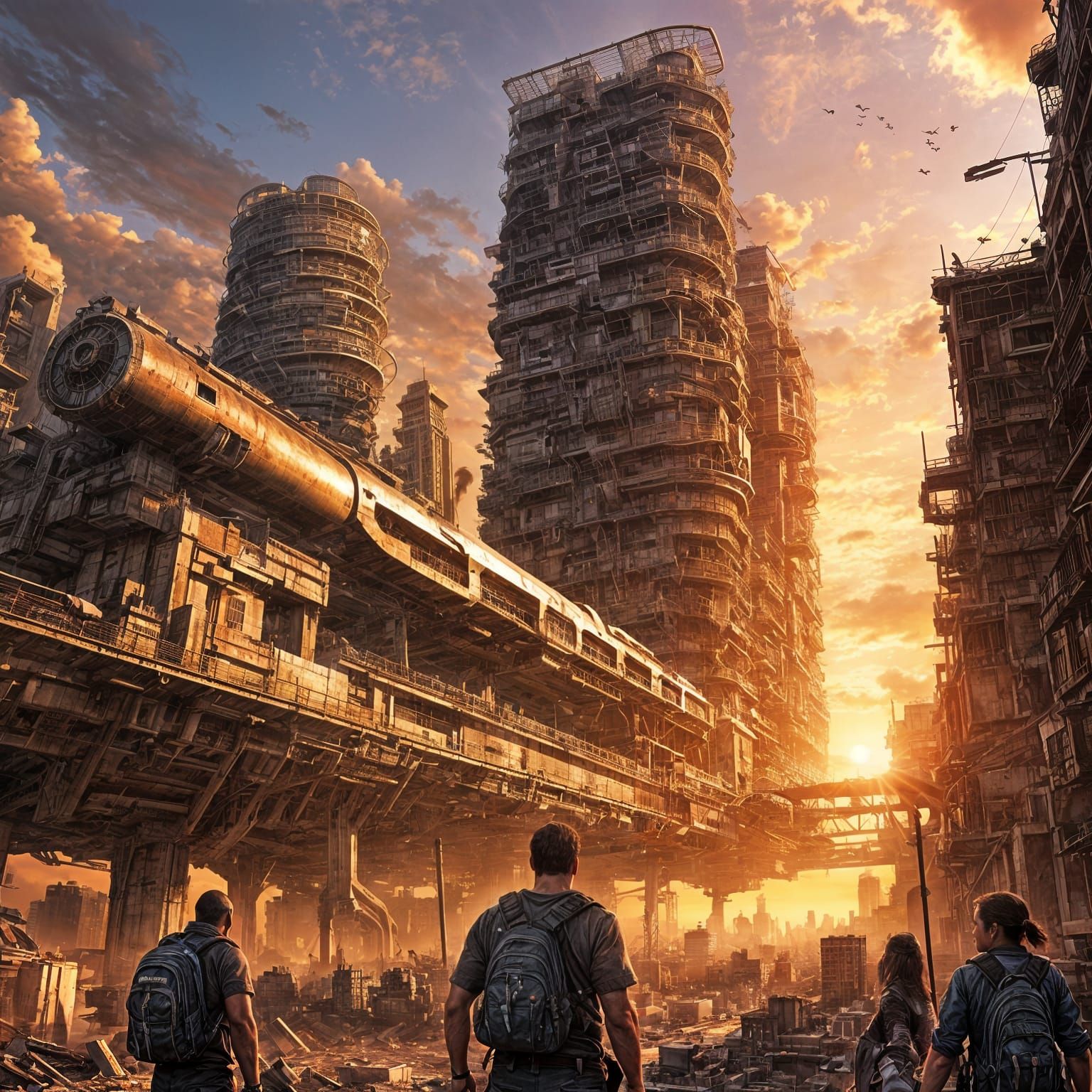 Cyberpunk Megastructure Sunset Hunter