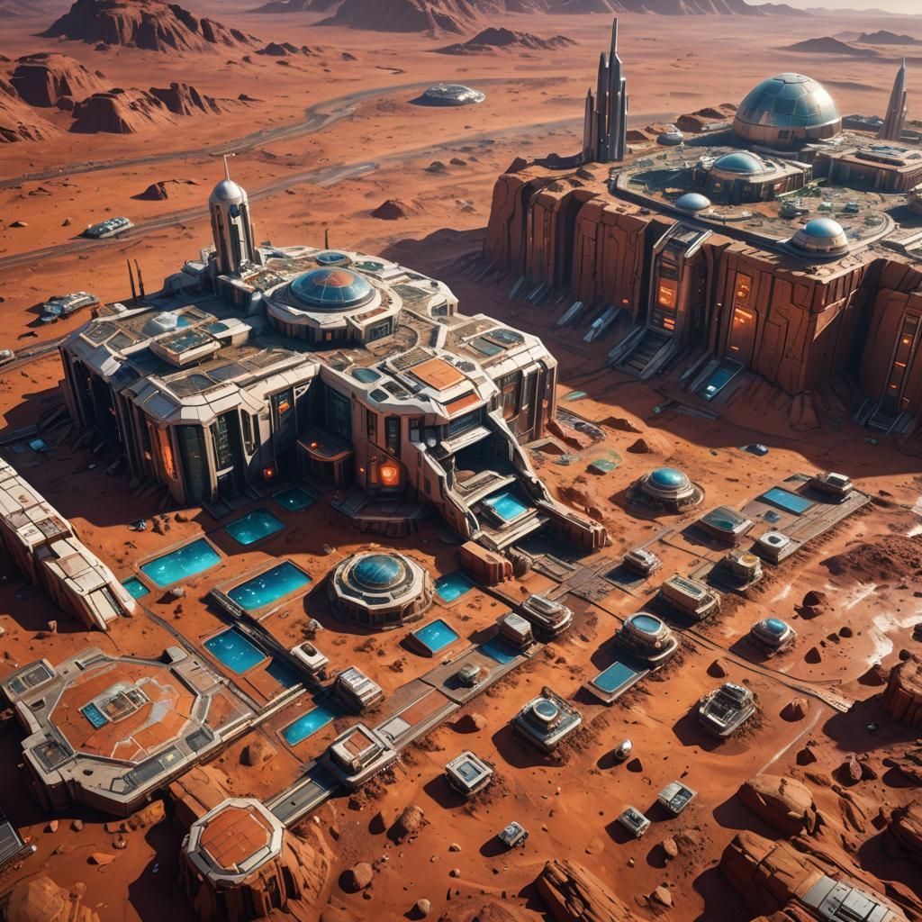 Mars Futuristic Mega City Base in Hyperrealistic Style