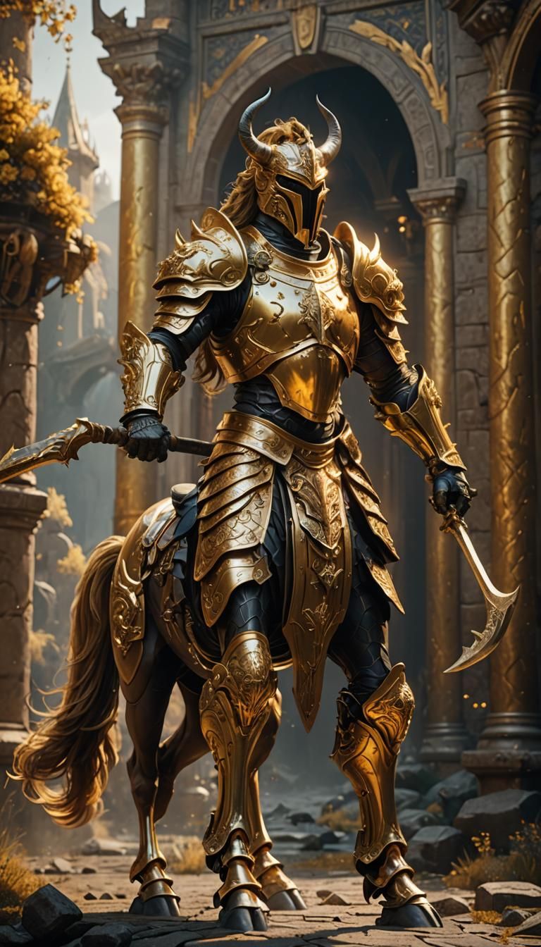 Golden Centaur in Majestic Fantasy Armor