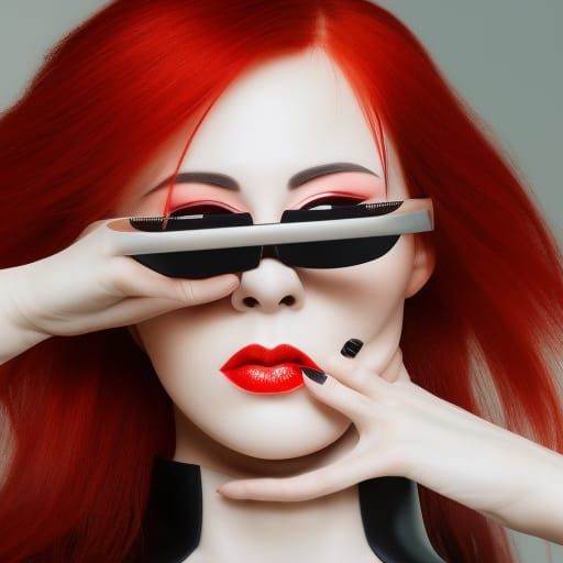 Ultrarealistic Portrait of a Red-Haired Woman in a Japanese...