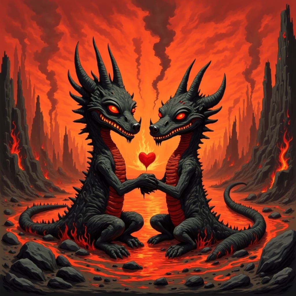 Sacred Lava Beasts: A Whimsical, Dreamlike Scene