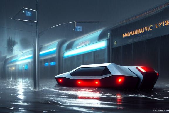 Dark Fantasy Liquid Metal Train in Flooded Mumbai Streets, i...