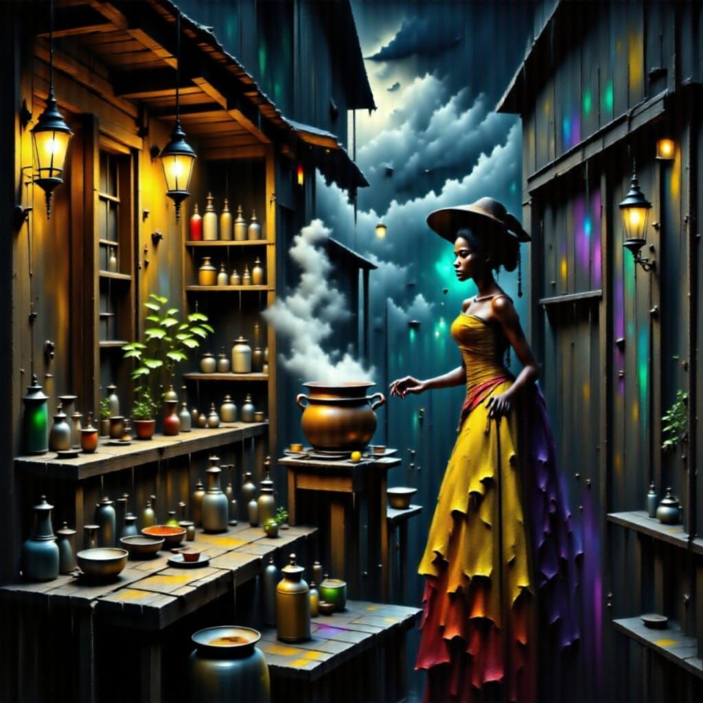 Creole Witch Cooks in Mystical Swamp Cottage