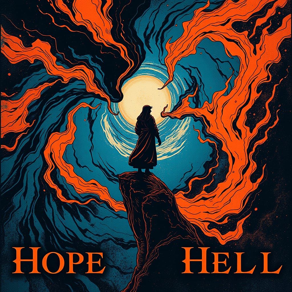 Figure Between Hope and Despair in Print Style