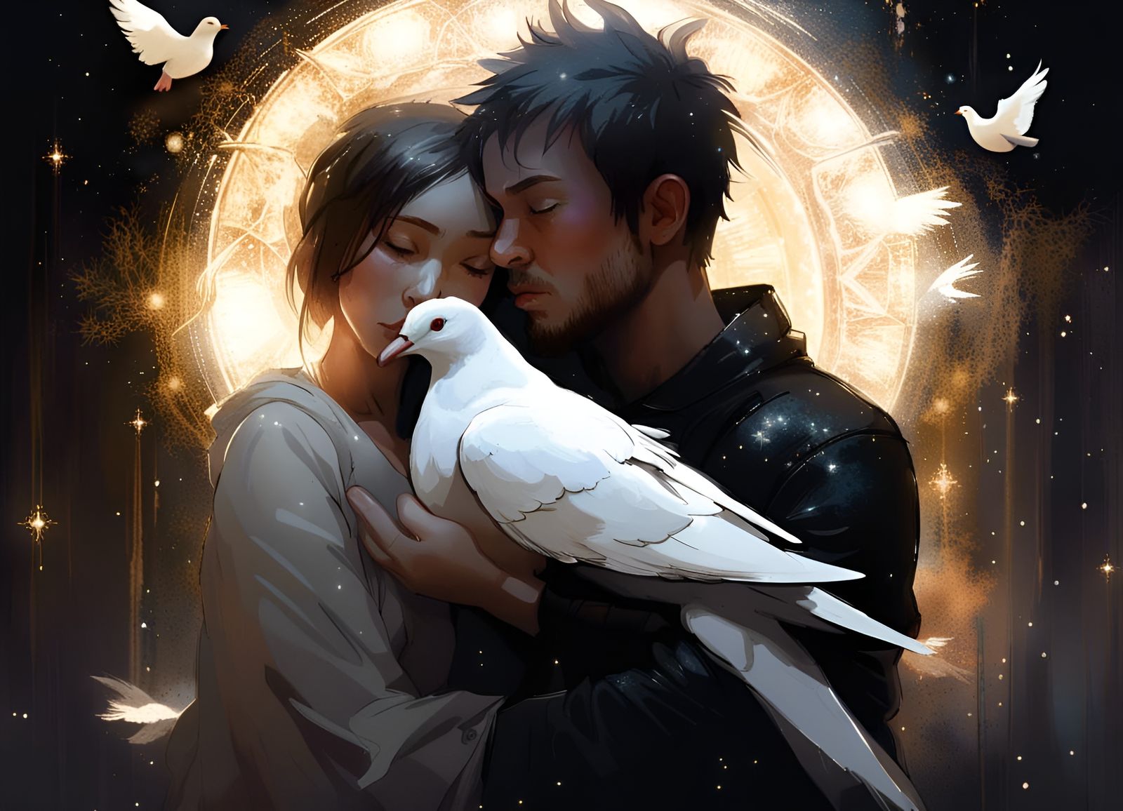 Midnight Dove Embraces Love in Celestial Harmony