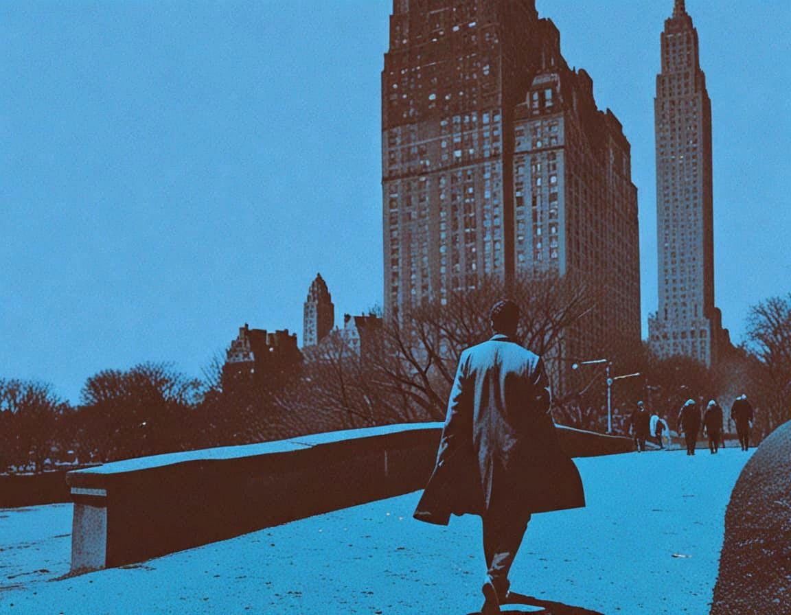 Dramatic Silkscreen Collage in Central Park Style