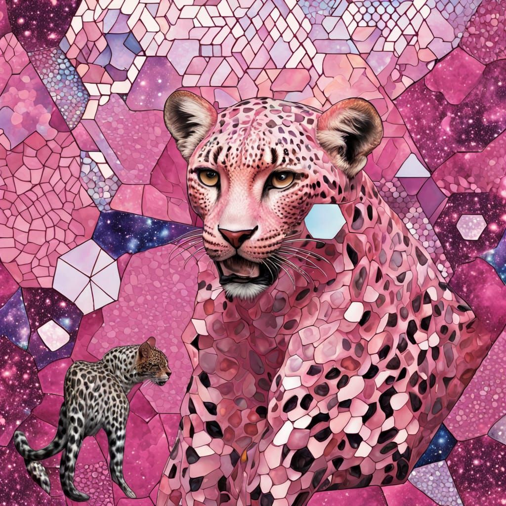 Pink Leopard Print Hexagonal Mosaic in Galactic Style