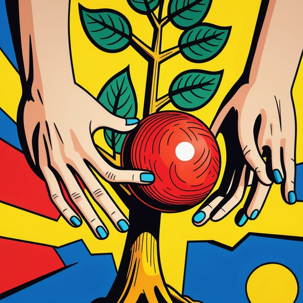 Tree with Ball in Roy Lichtenstein Pop Art Style