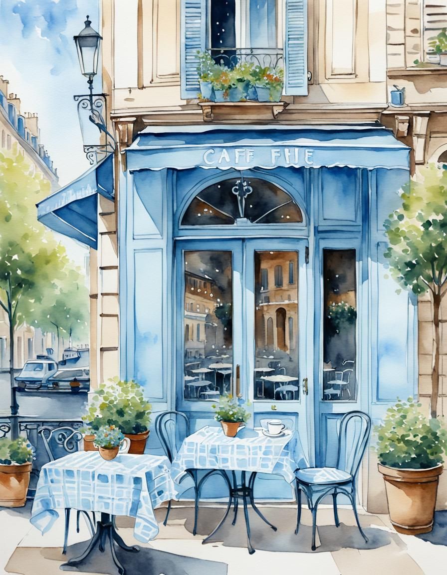 Whimsical Parisian Café Scene in Watercolor