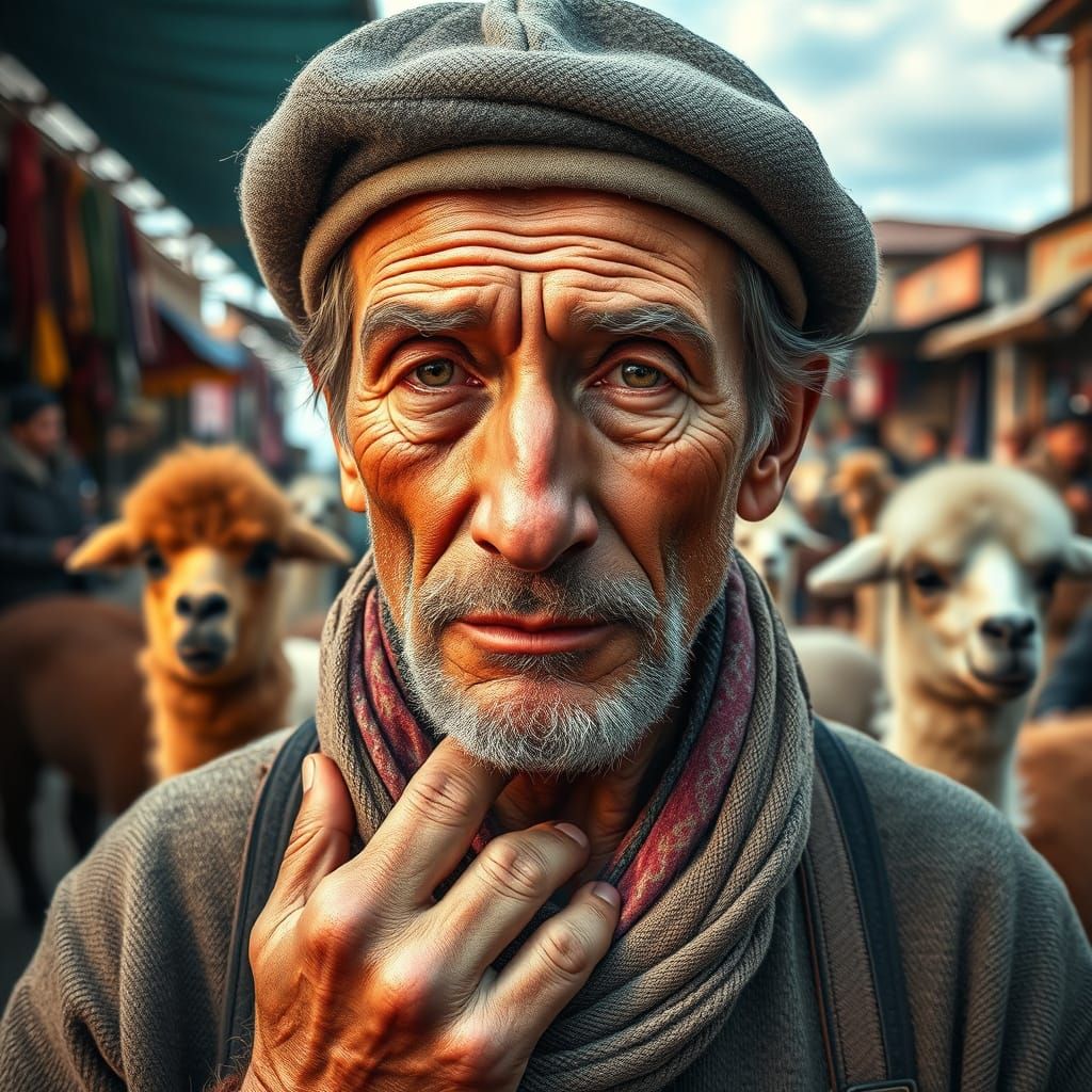 South American Wanderer in a Bazaar, Close-Up