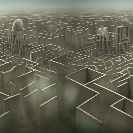 A Surreal Maze in a Dreamlike Landscape