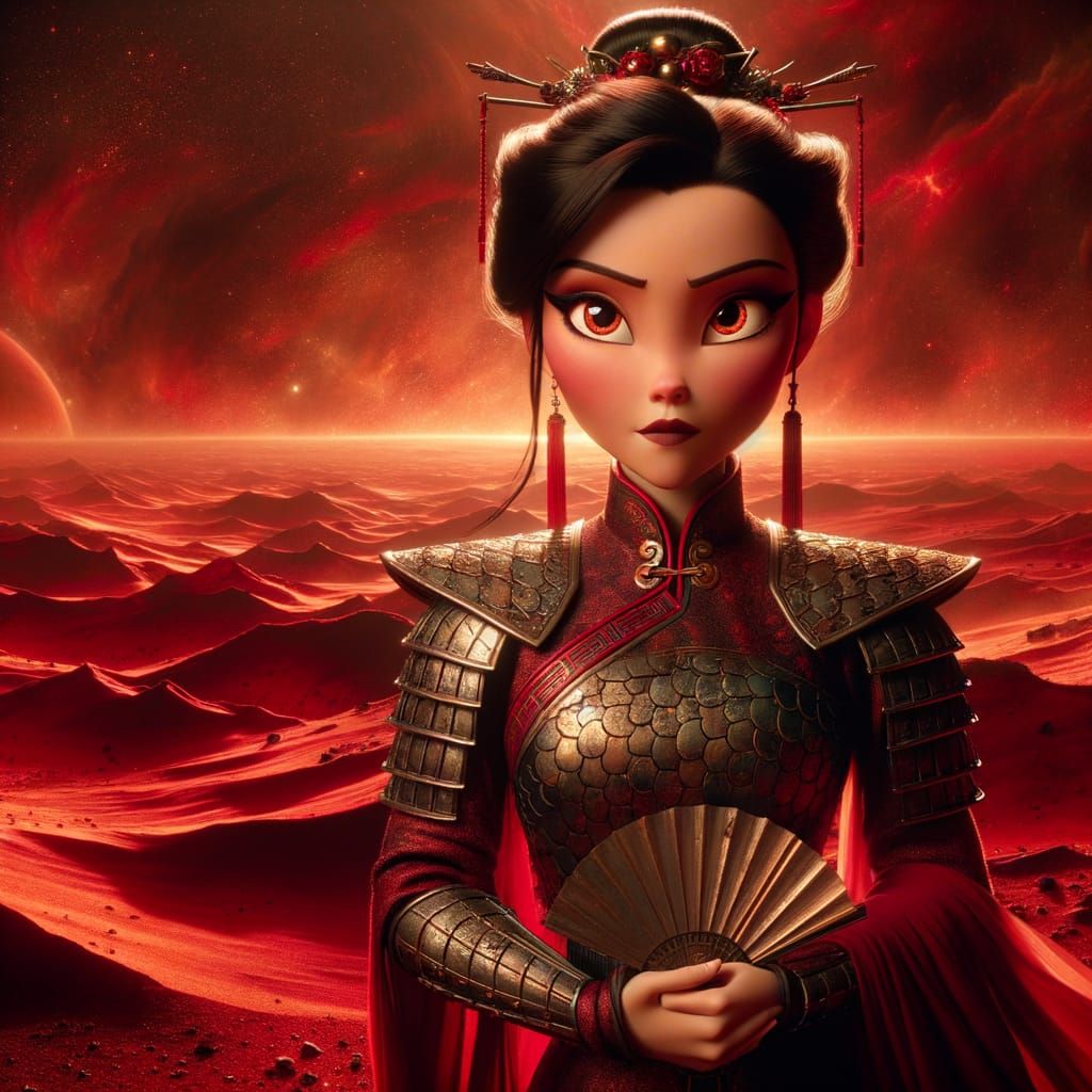 Chinese Warrior on Mars in Classic Animation Style
