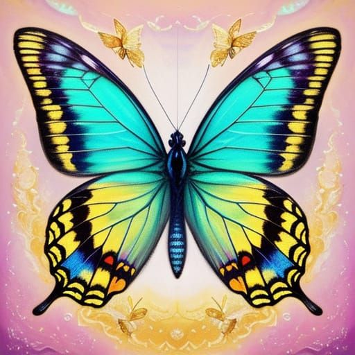 Ethereal Butterfly in Radiant Colors: Vibrant Oil Painting
