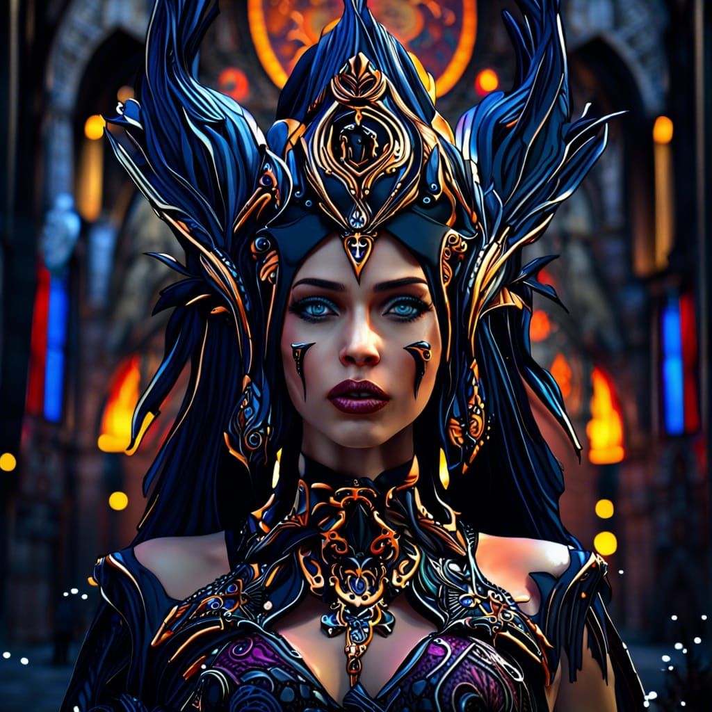 Ethereal Gothic Goddess in Vivid Colors