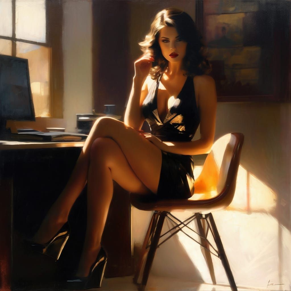 Moody Pinup Beauty in Warm Office Light