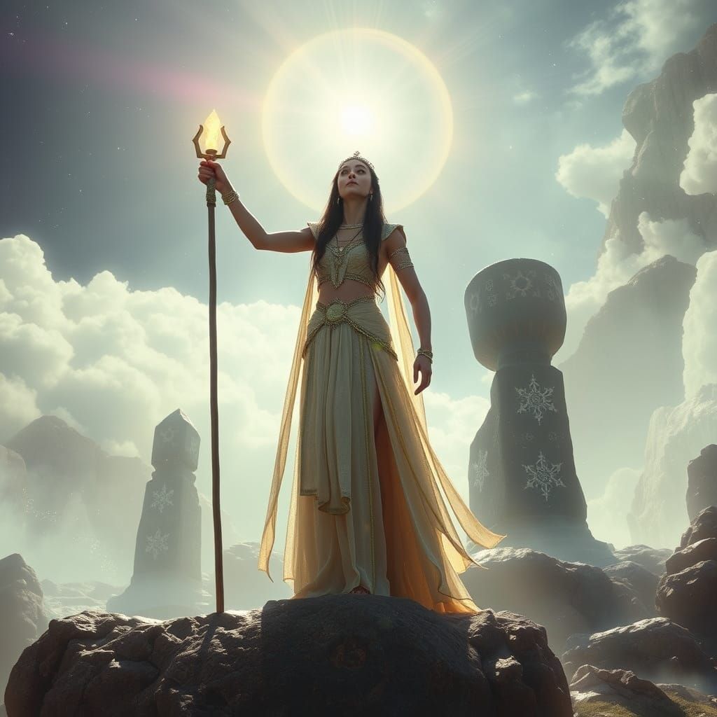 Ancient Goddess Priestess in a Crystal Realm