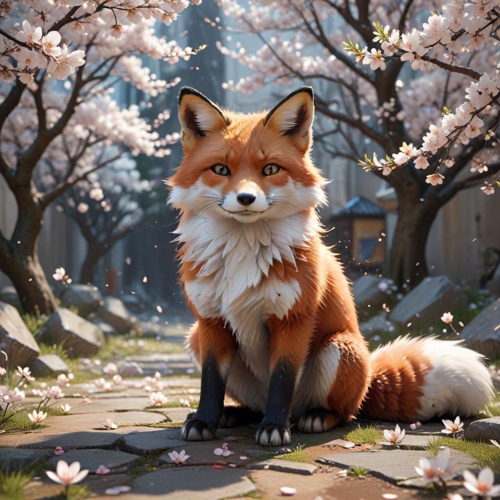 Square Explosion with Cherry Blossoms in Anime Style