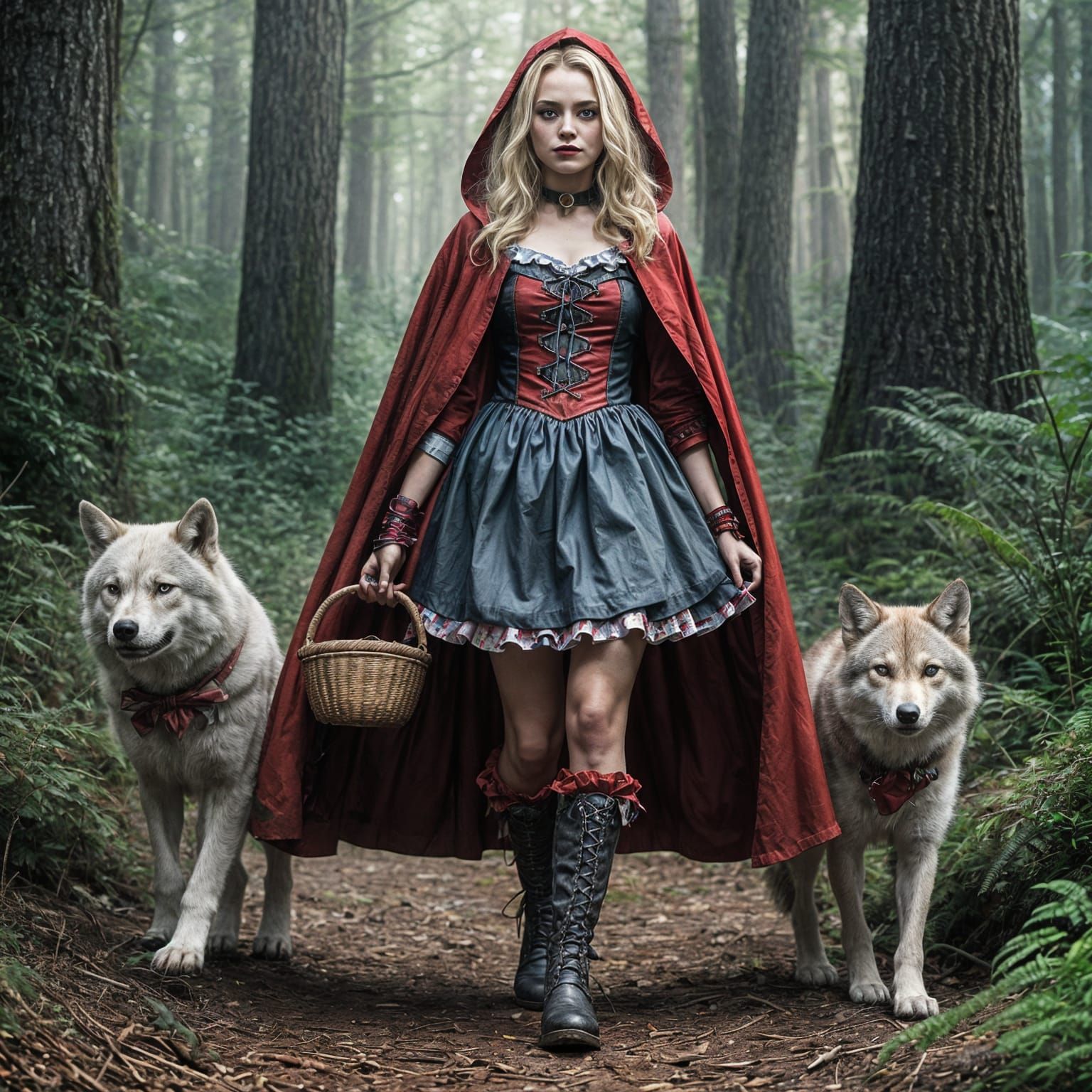 Harley Quinn as Little Red Riding Hood in Forest