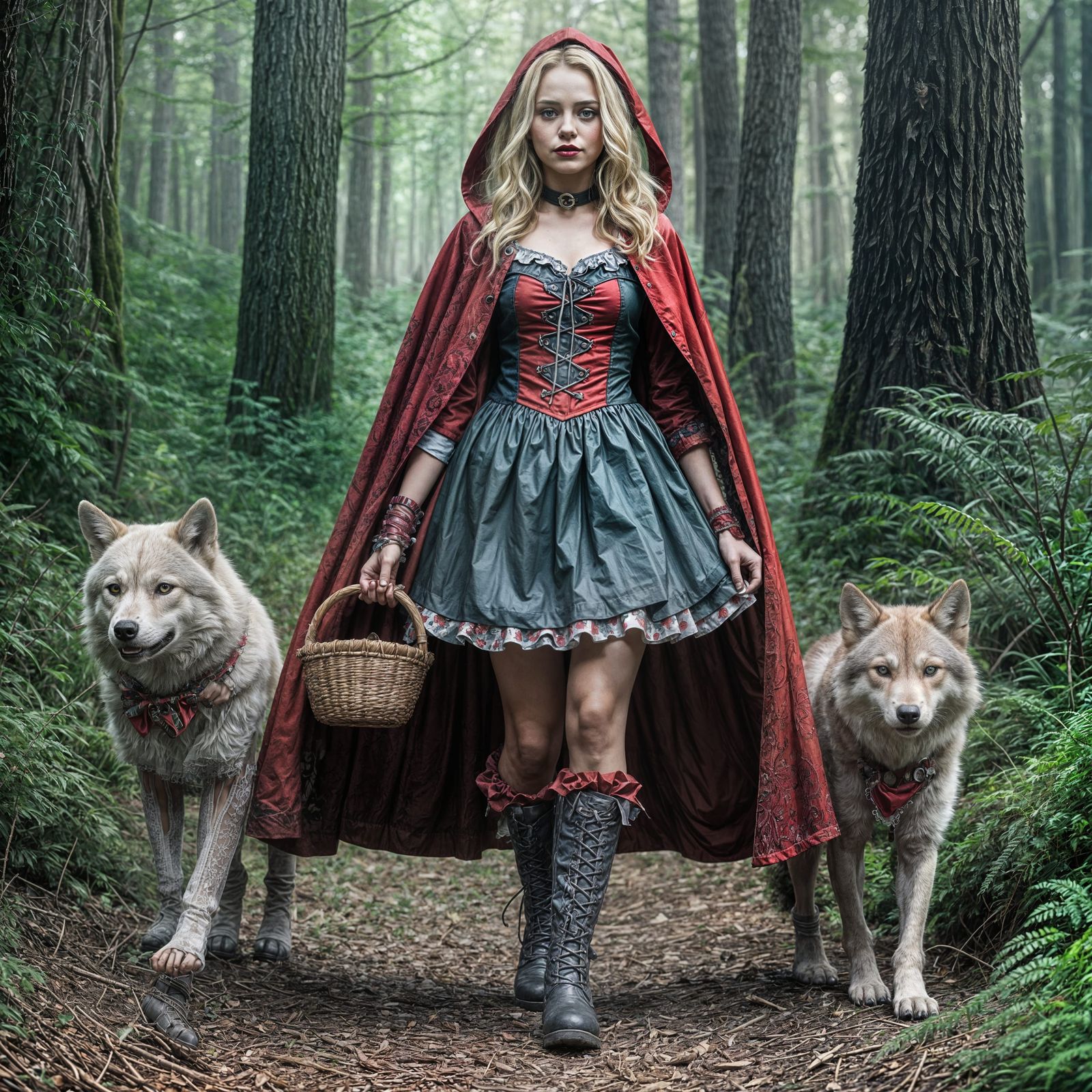 Harley Quinn as Little Red Riding Hood in Forest