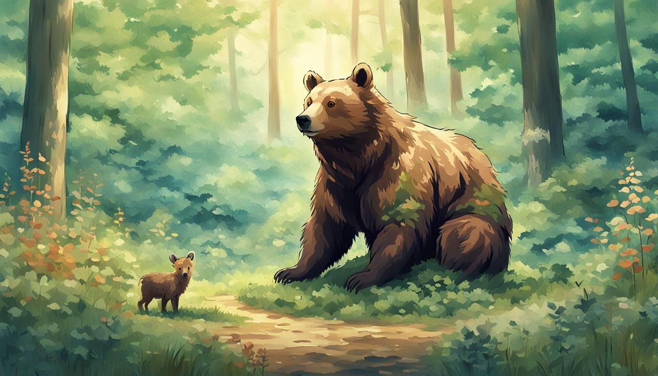 Bear-Inspired Animal Sits in Monet-Inspired Forest Landscape