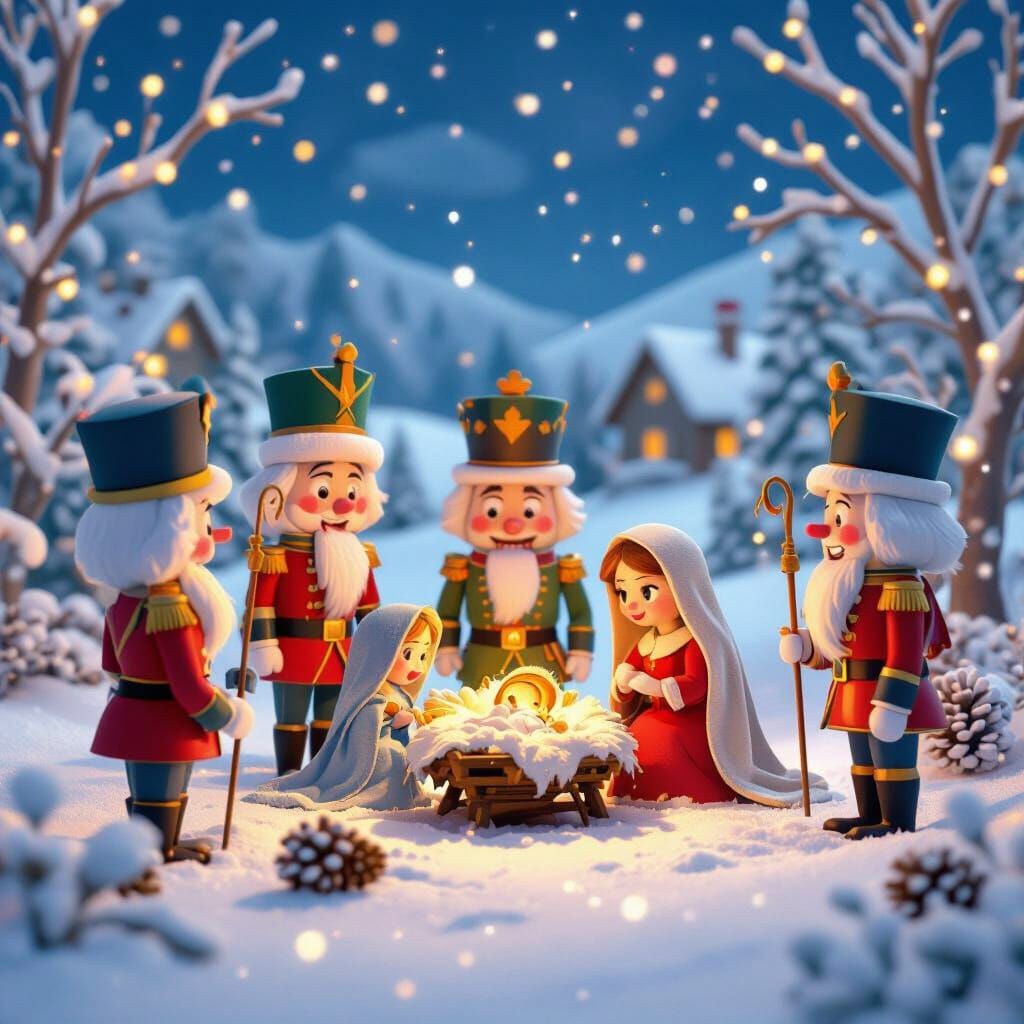 Festive Nutcrackers Celebrate Nativity in Pixar Style
