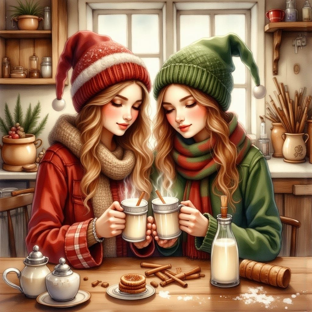 Cozy Christmas Moment with Mother and Daughter