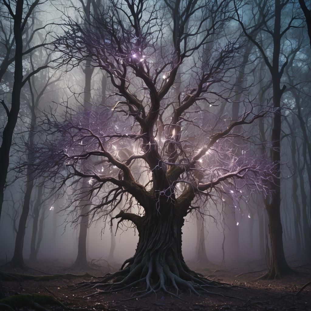 Ethereal Tree of Light in Surrealist Dreamscapes