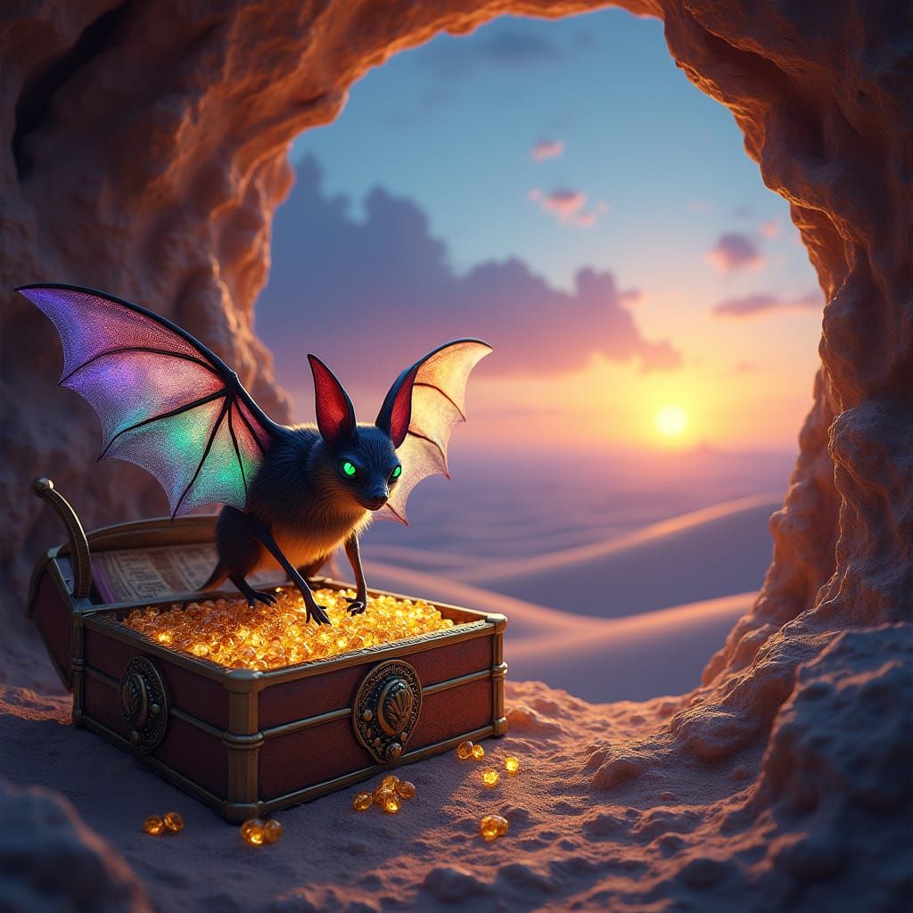 Iridescent Desert Bat Surveys Glittering Treasure Hoard Amid...