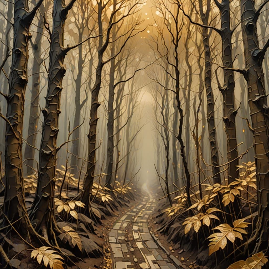 Eerie Forest Path in Abstract Expressionism Style