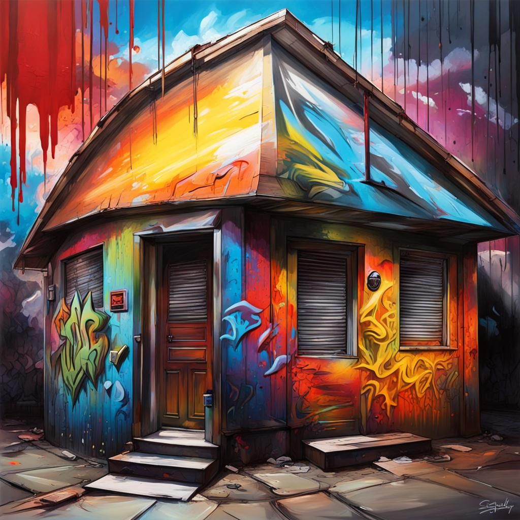 Vibrant Street Art Scene Inside a Colorful Building