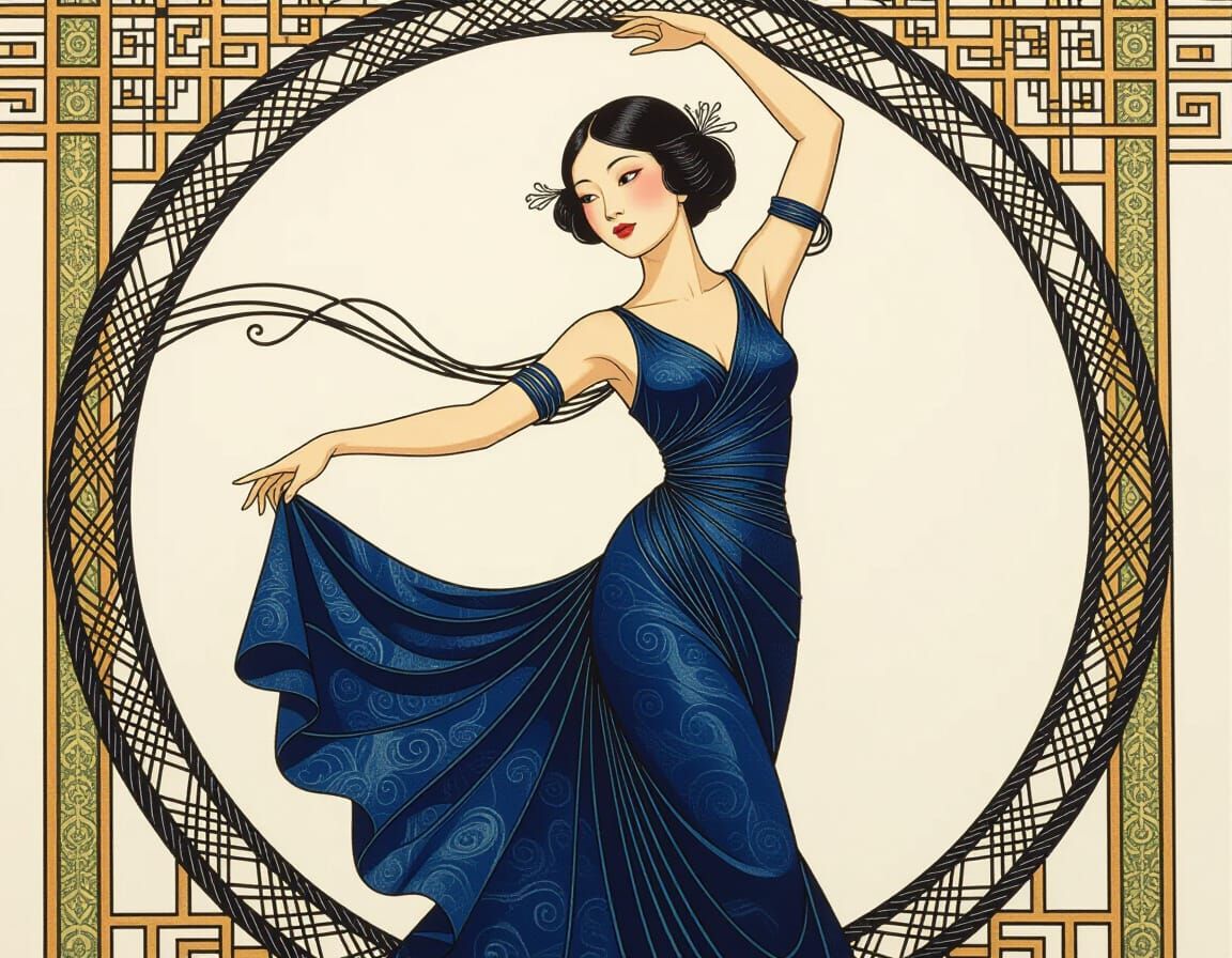 Graceful Art Nouveau Wire Sculpture of Woman