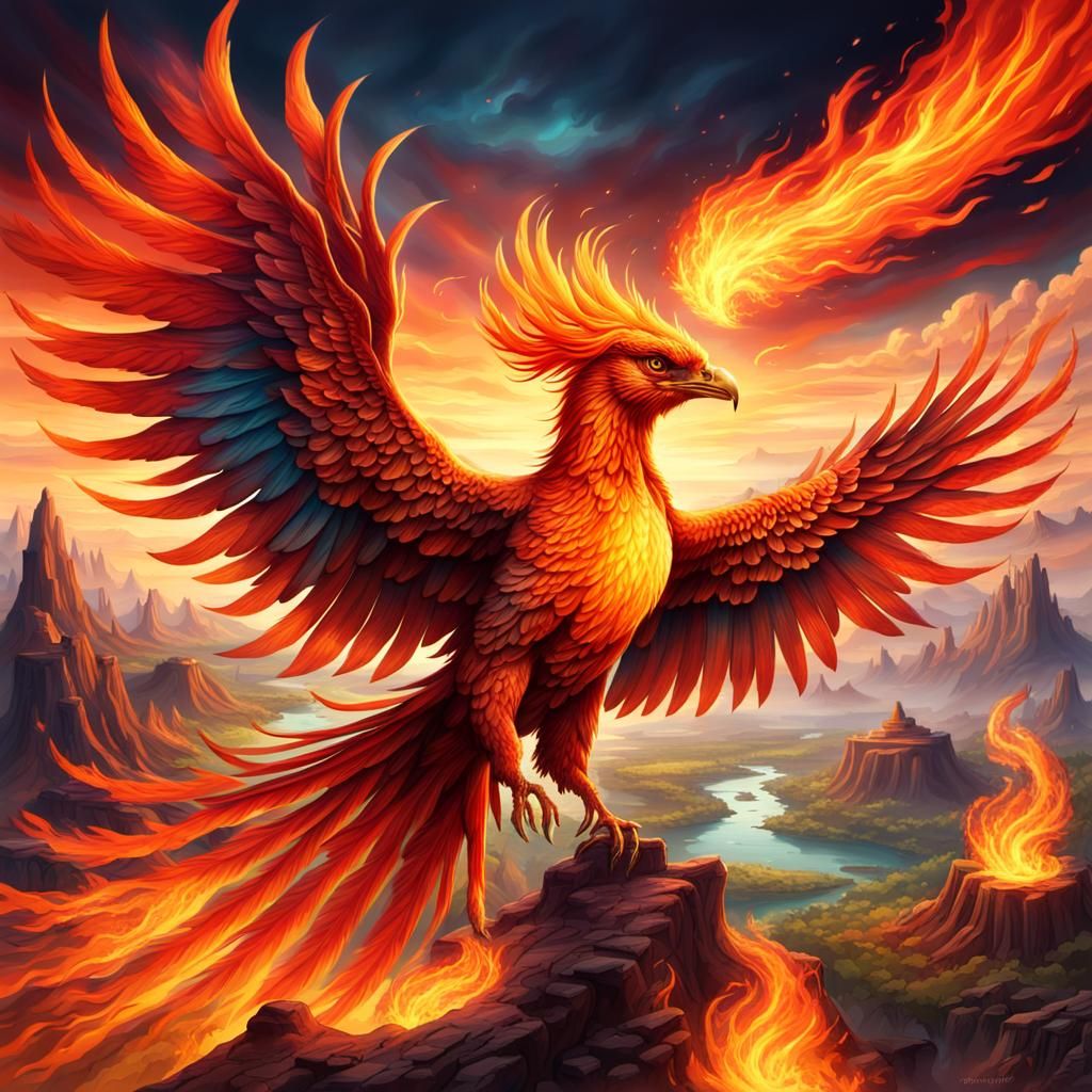Majestic Phoenix Soars Over Enchanted Realm