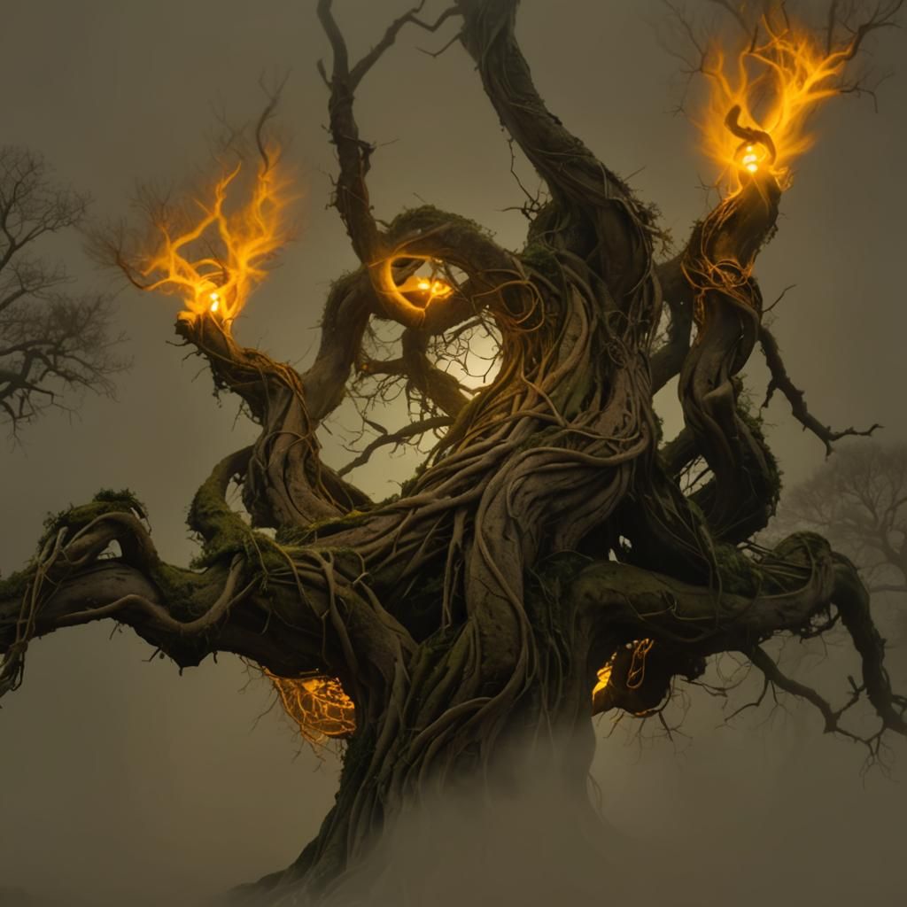 Twisted Erd Tree in a Haunting, Ancient Landscape