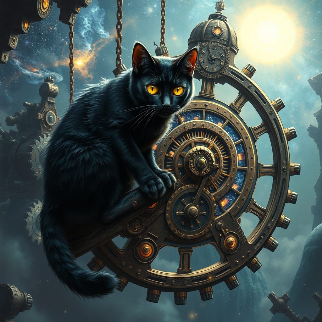 Black Cat on Clockwork Mechanism in Cosmic Void