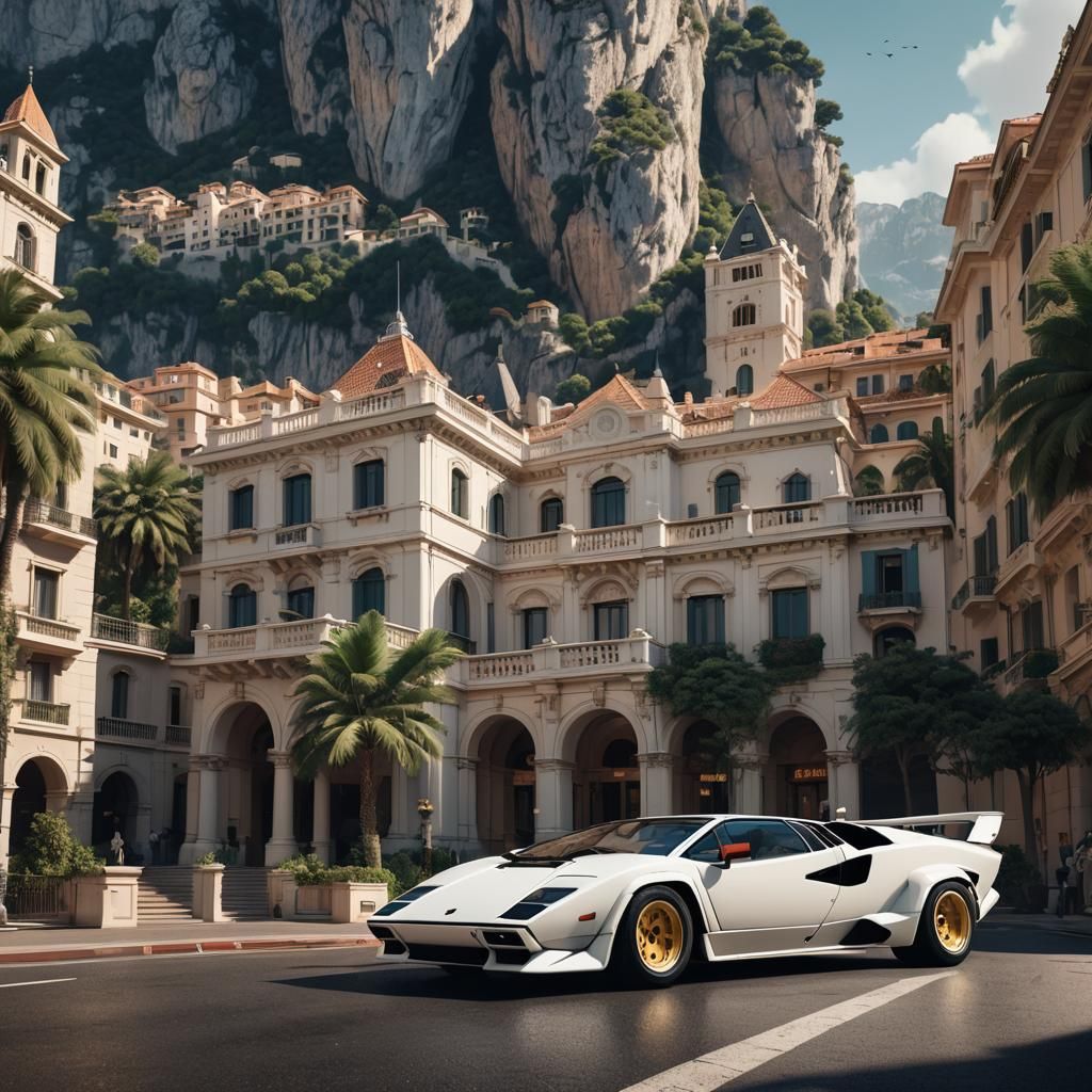 A White Lamborghini Countach in Exquisite Monaco Settings