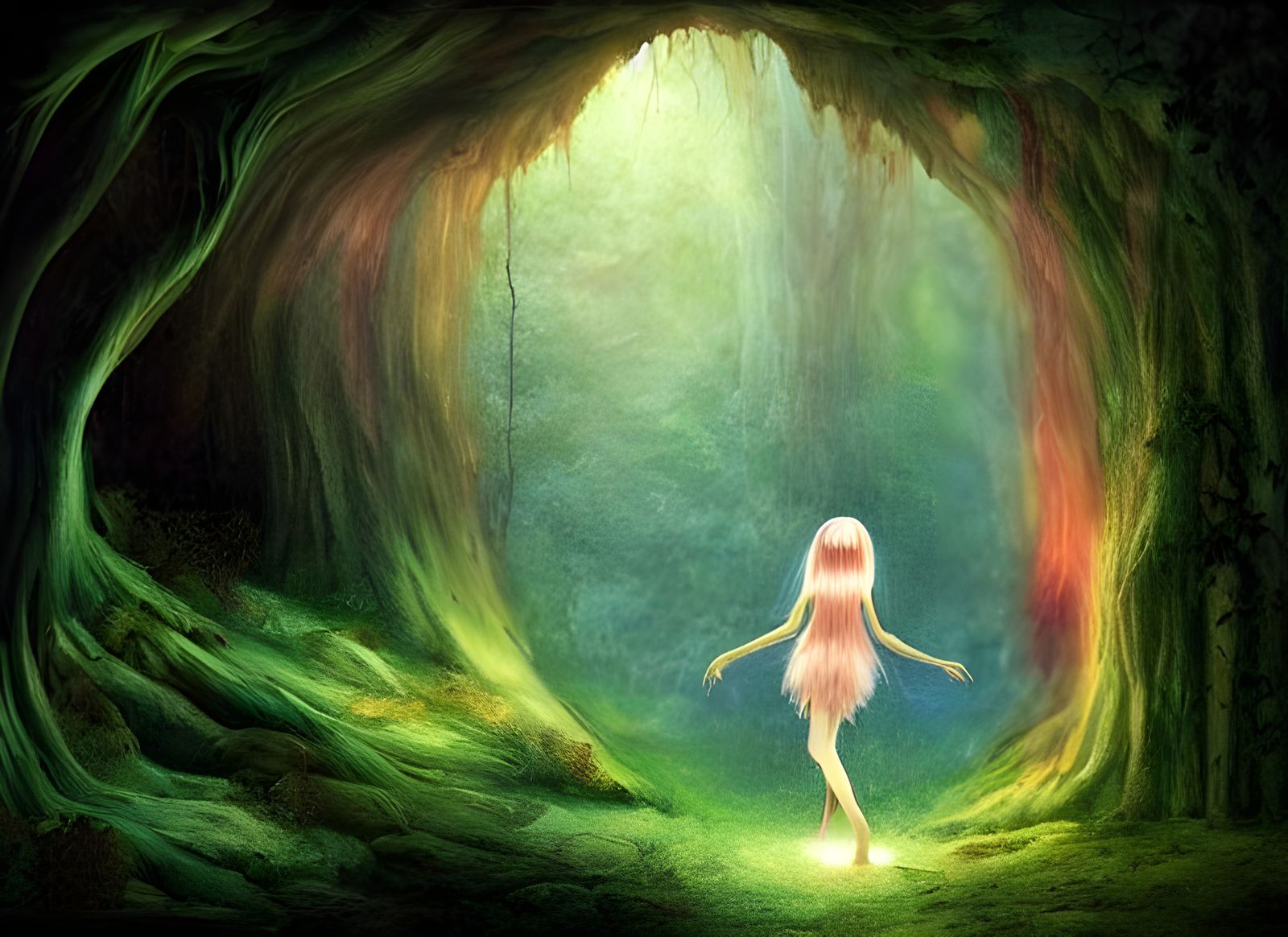 Mysterious Forest Nymph in Shadowy Depths