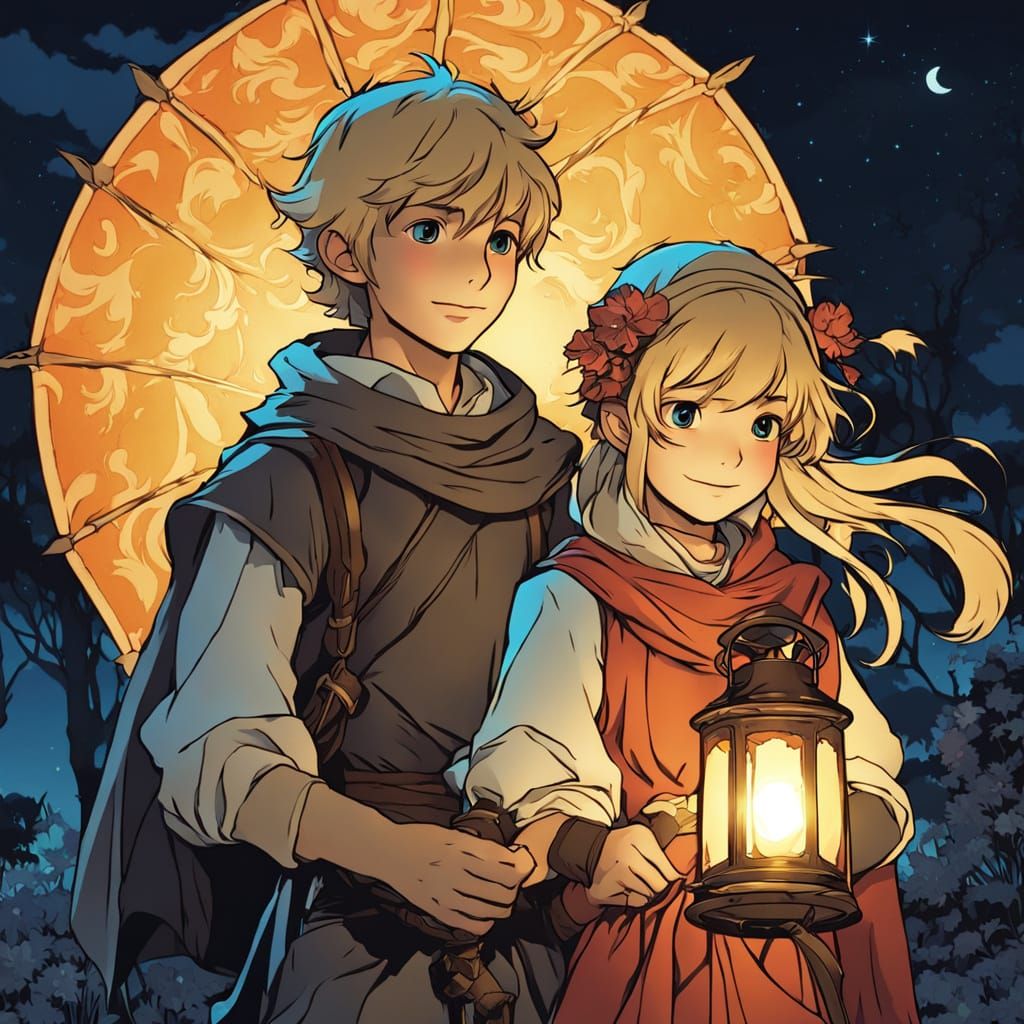 Medieval Couple Embracing Night's Charm