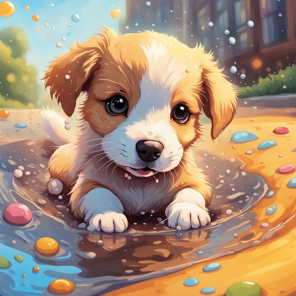 Kawaii Puppy Plays in Golden Hour Sunshine