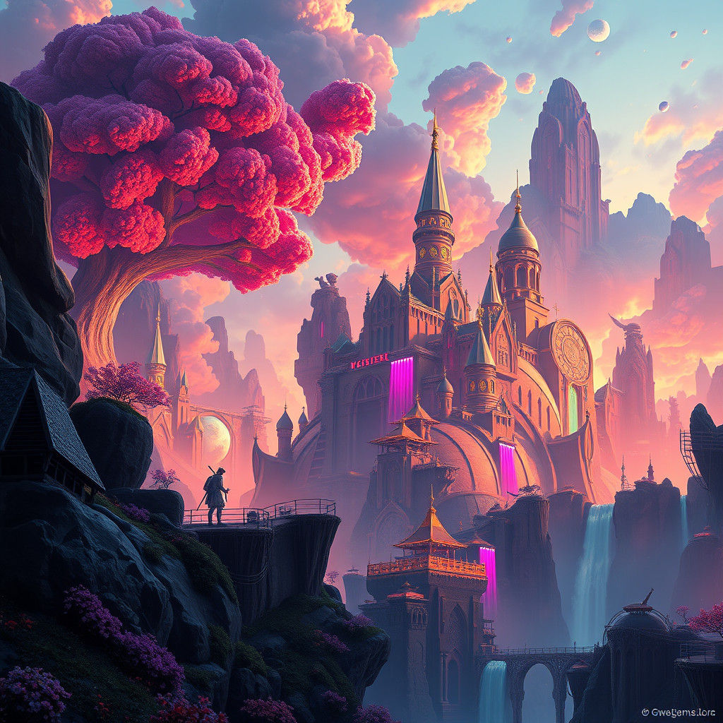 Dreamy Gay Fantasy Landscape in Vibrant Colors