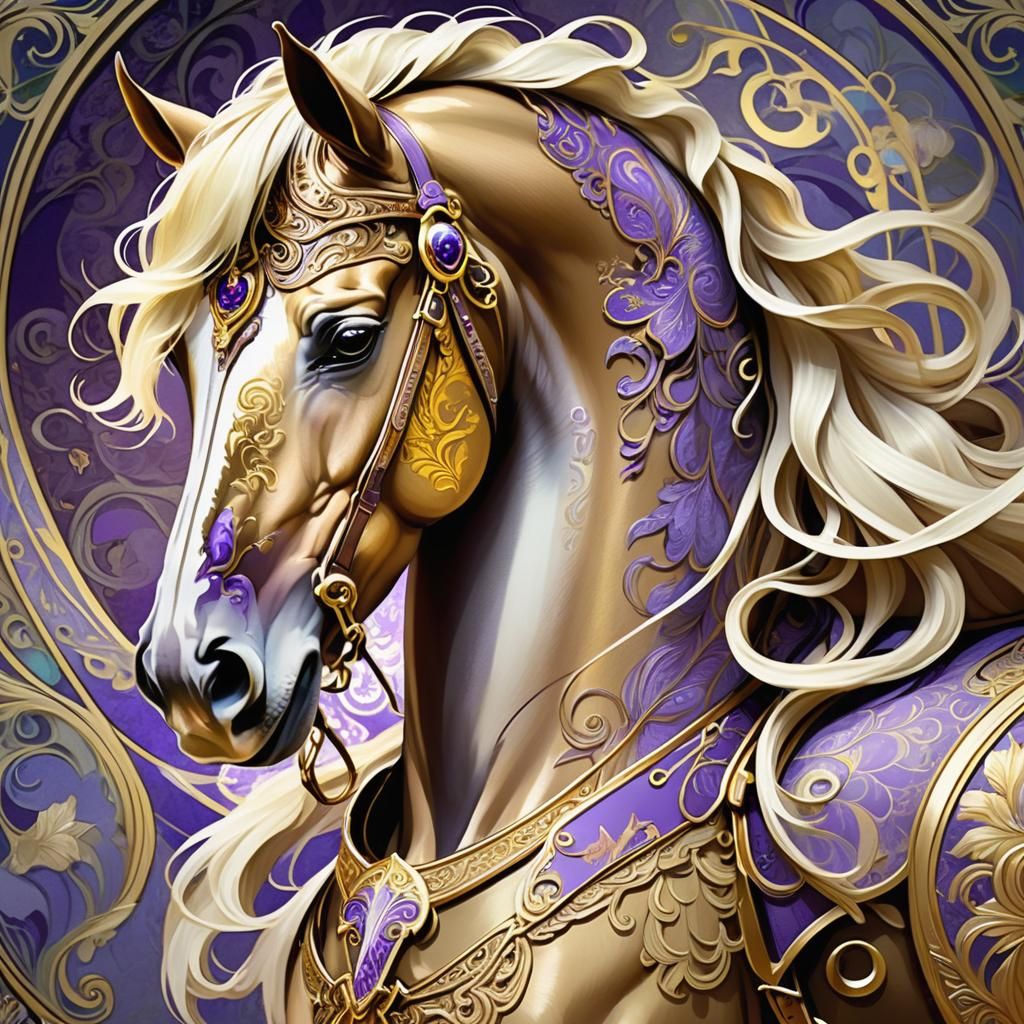 Dark Fantasy Horse Art in Art Nouveau Style