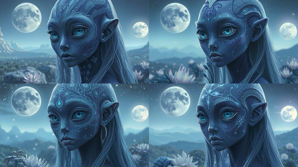 Realistic Alien Girl in Serene, Glowing Landscape