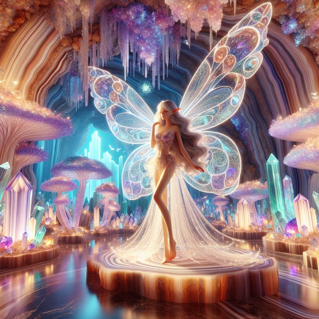 A Disney Pixar style 3D illustration of a magnificent geode ...