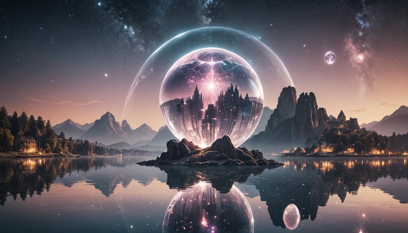 Glowing Orb Contains Thriving Alien Metropolis Over Reflecte...