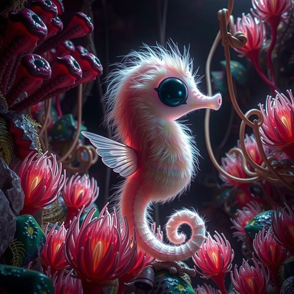 Rainbow Seahorse in Bioluminescent Crystal Cave