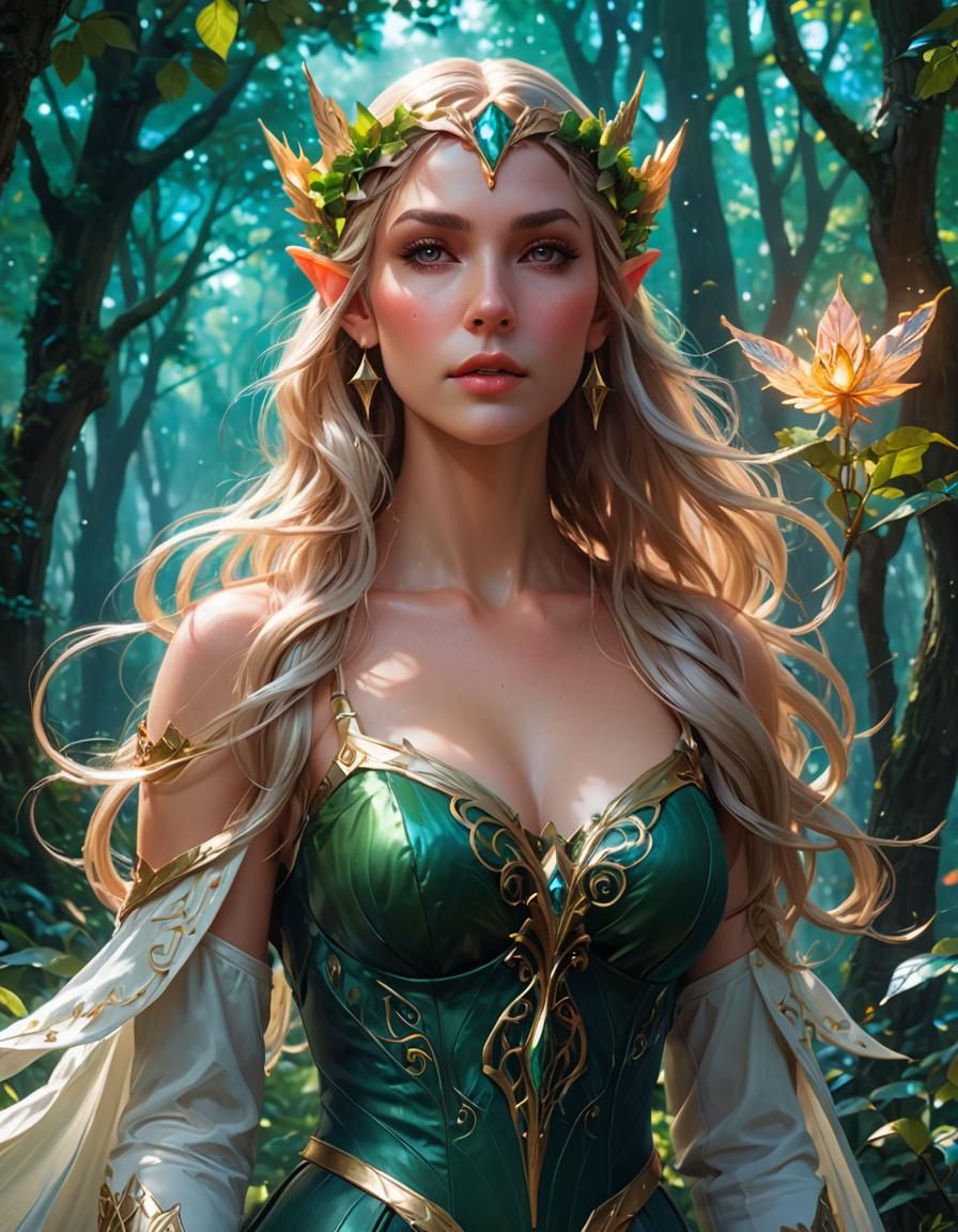 Ethereal Summer Elf Queen in Vibrant Triadic Hues