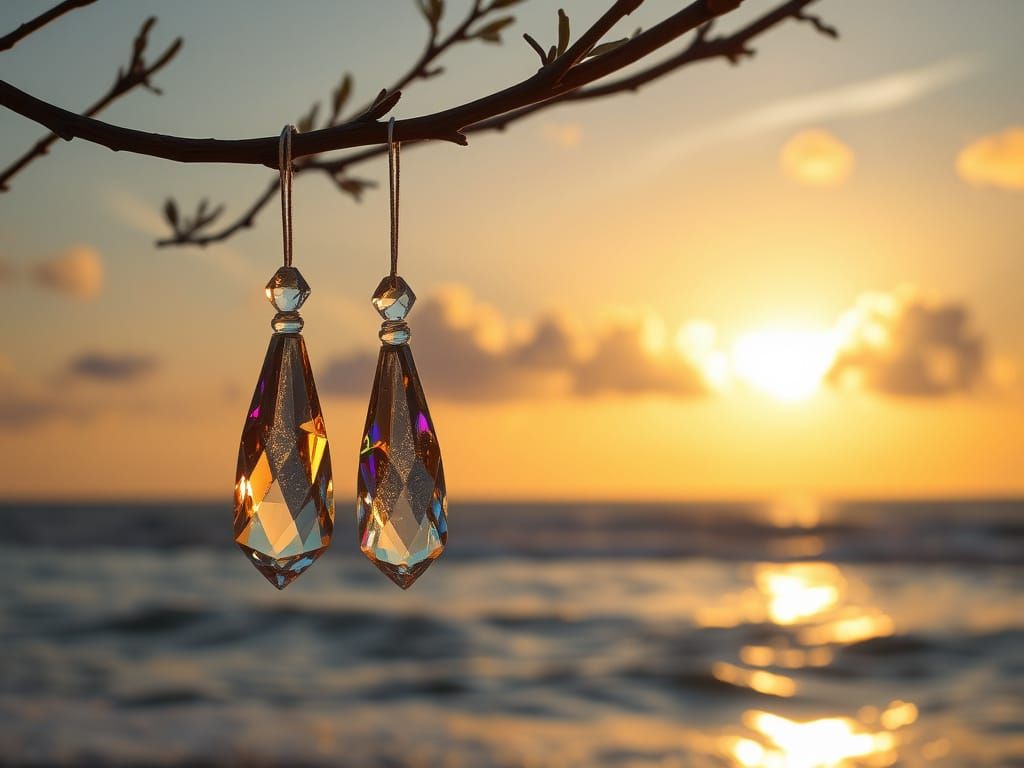 Crystal Pendants Shimmer in Serene Ocean Scene